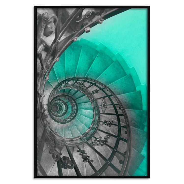 Poster Twisted Stairs - abstraction with architecture in turquoise-gray tones