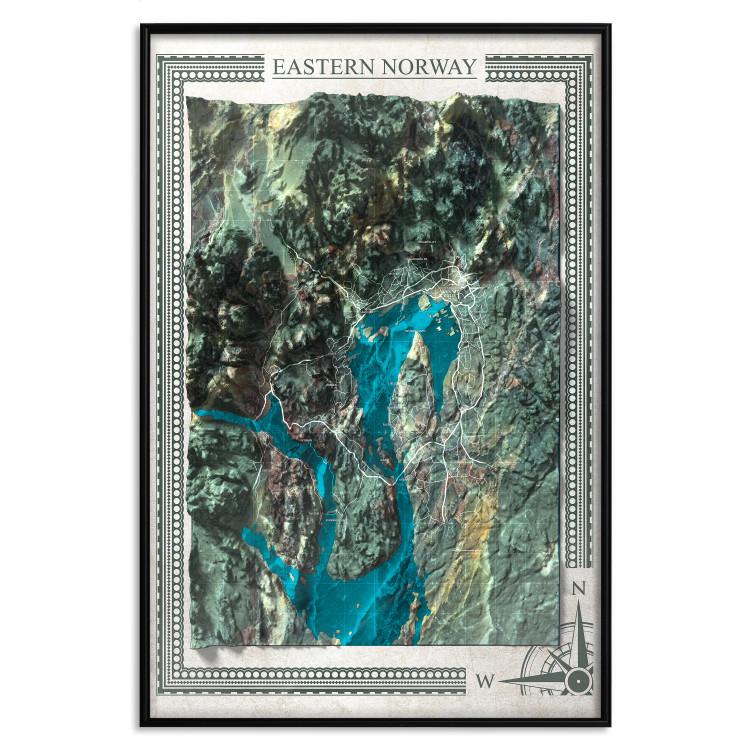 Poster Isometric Map: Eastern Norway - view of green mountains and sea