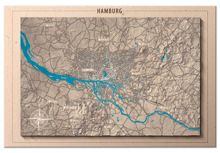 Canvas Discovering Hamburg (1-part) - Germany Map in Brown Hue