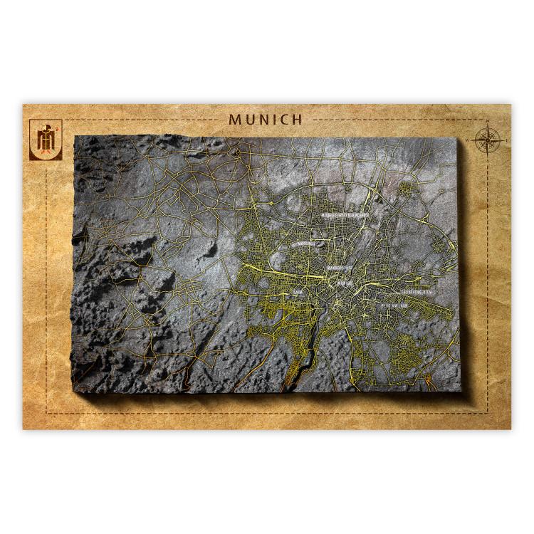 Poster Isometric Map: Munich - capital of Bavaria on a paper texture