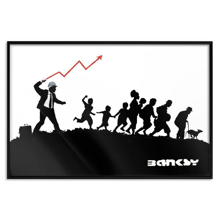 Poster Race - black and white mural with a group of people in Banksy and street art style