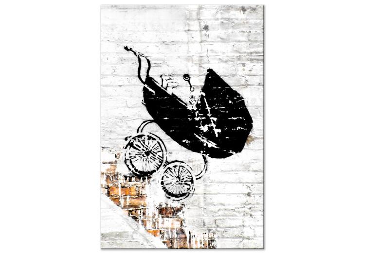 Canvas Slope - Banksy style black and white graffiti with a brick background