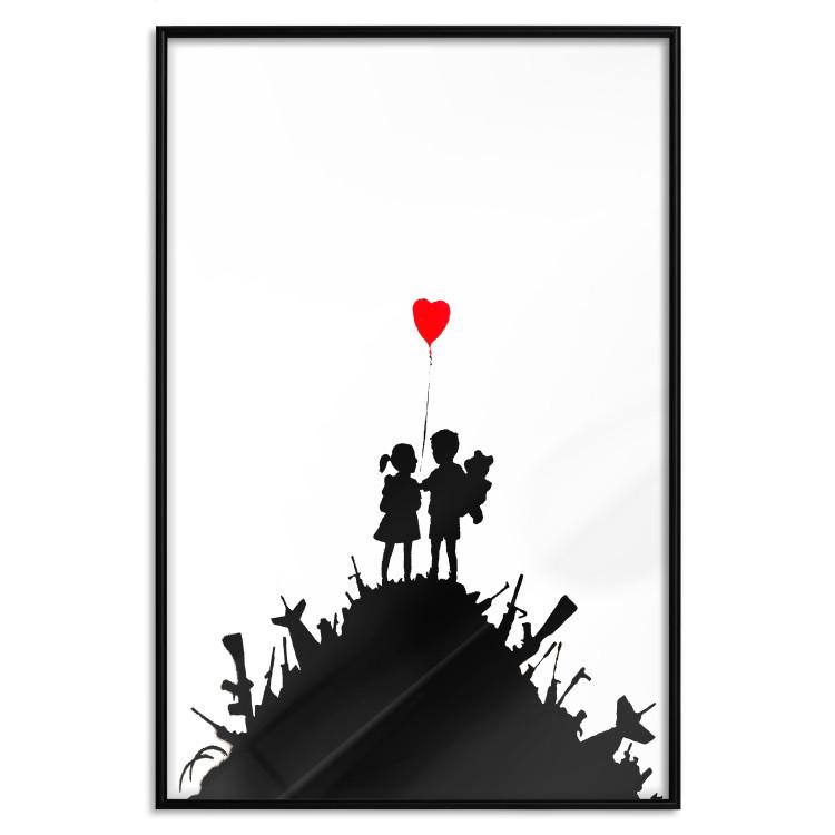 Poster Battlefield - black and white composition with a pair of children and a heart-shaped balloon
