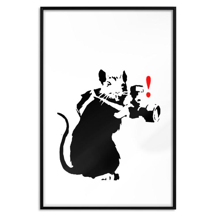 Poster Rat Photographer - black and white Banksy-style graffiti with an animal