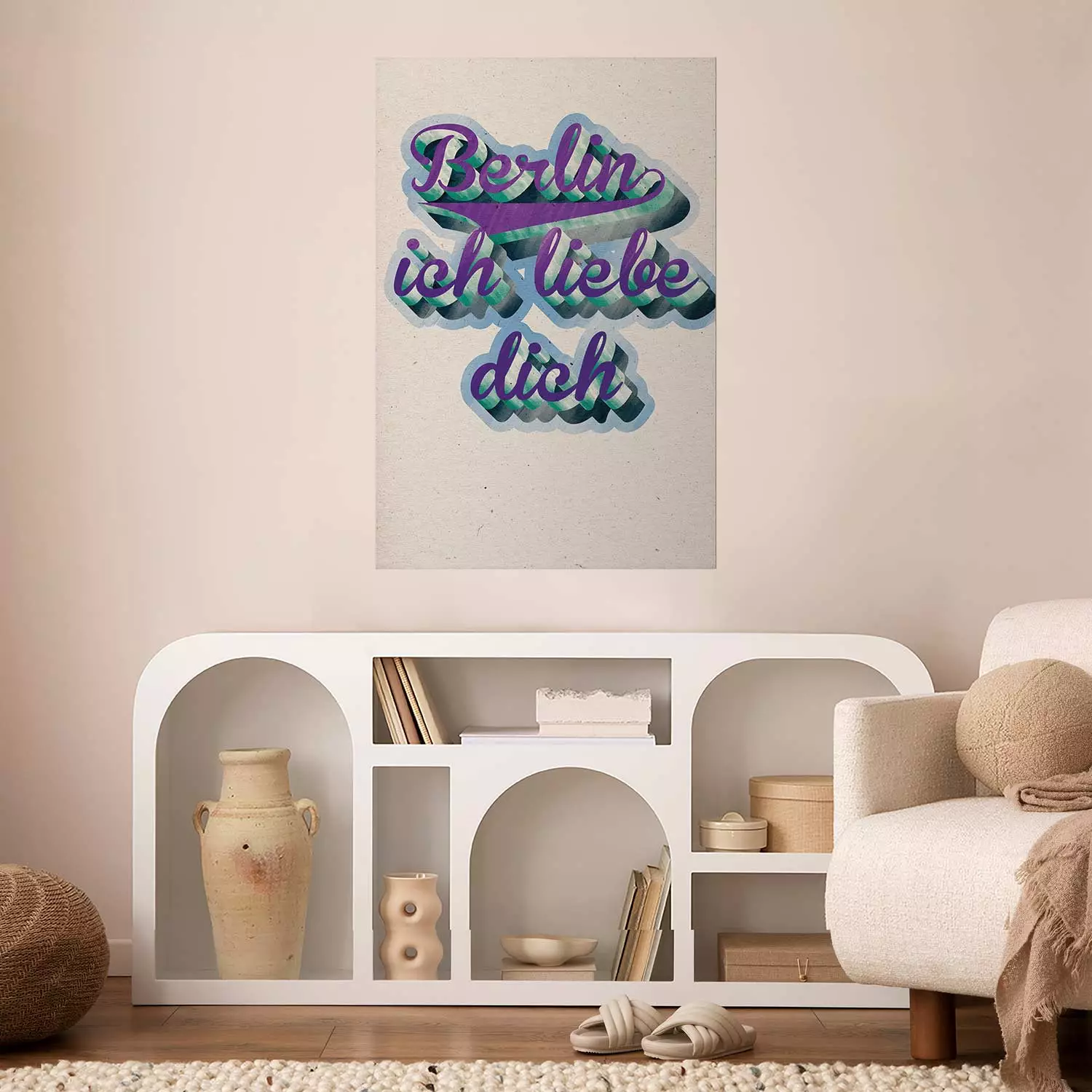 Poster Berlin Ich Liebe Dich - graffiti with German texts against a beige background