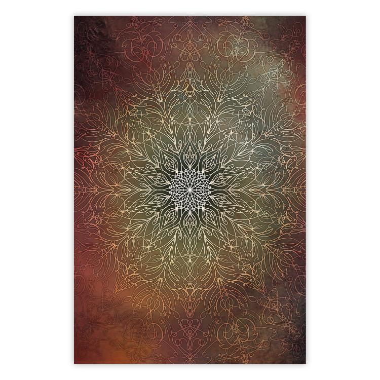 Poster Oriental Wheel - composition with a Mandala in shades of gold in a zen style