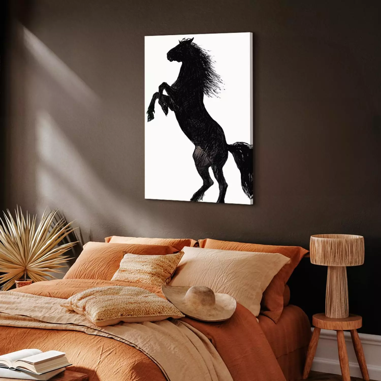 Canvas A rearing horse - black and white illustration of a horse silhouette
