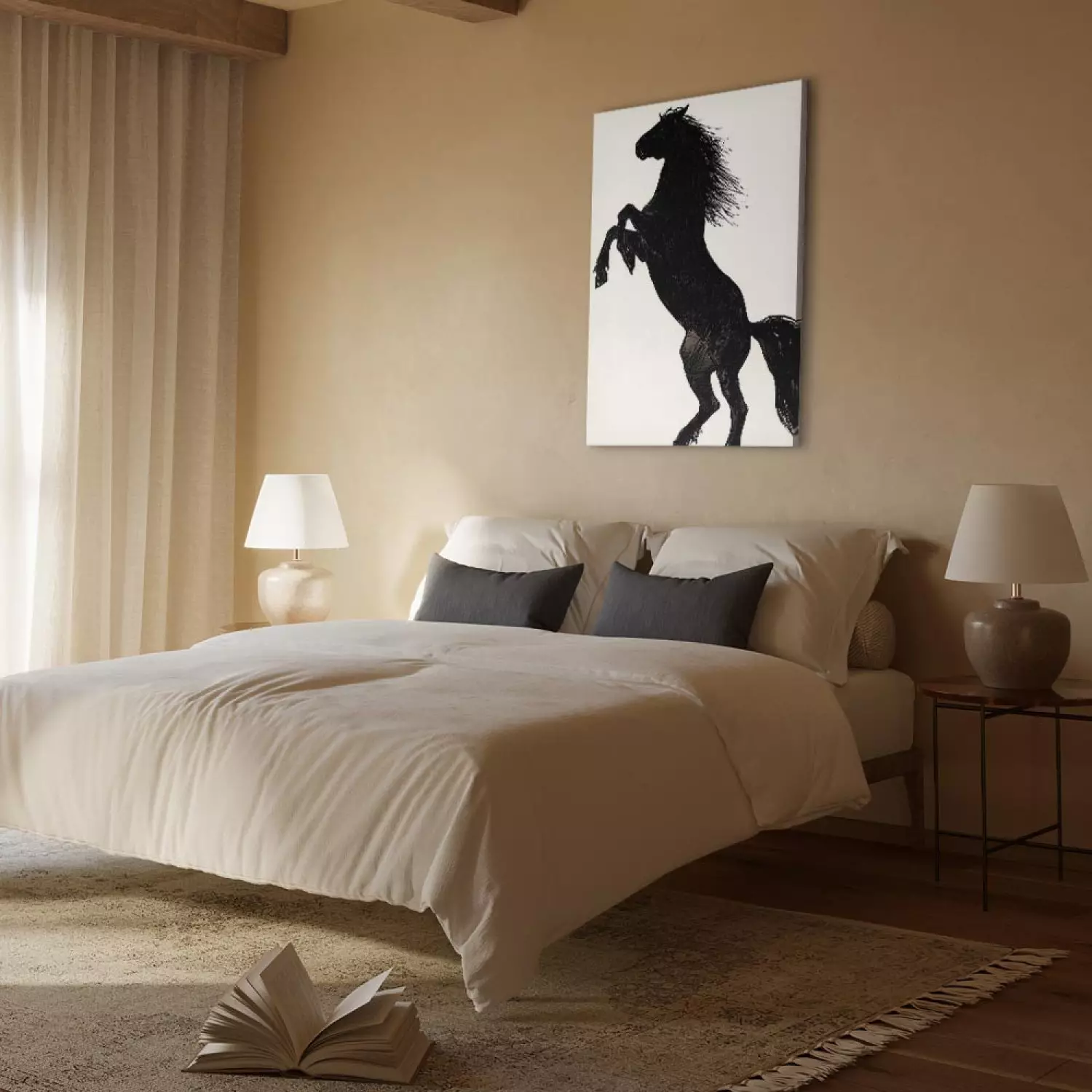 Canvas A rearing horse - black and white illustration of a horse silhouette