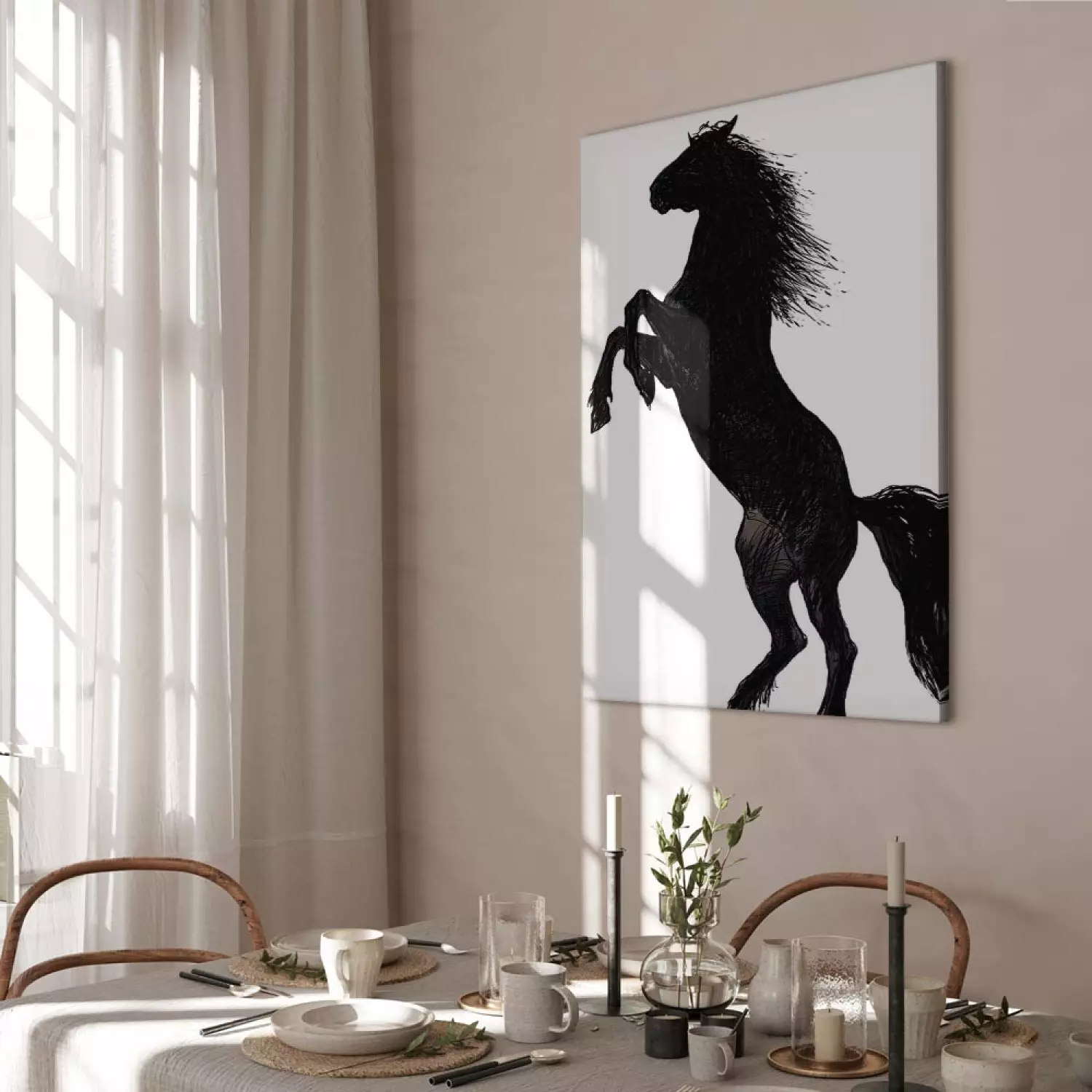 Canvas A rearing horse - black and white illustration of a horse silhouette