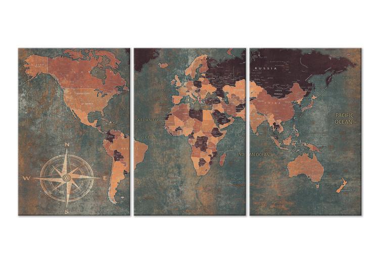 Canvas Vintage World Map (3 Parts) Green