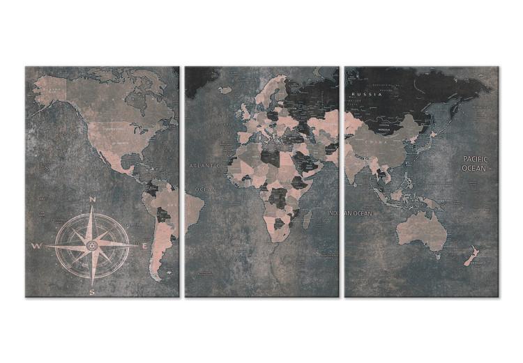 Canvas Vintage World Map (3 Parts) Grey