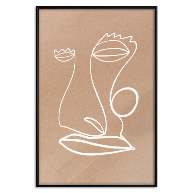 Poster White Portrait - abstraction with delicate line art on a brown background