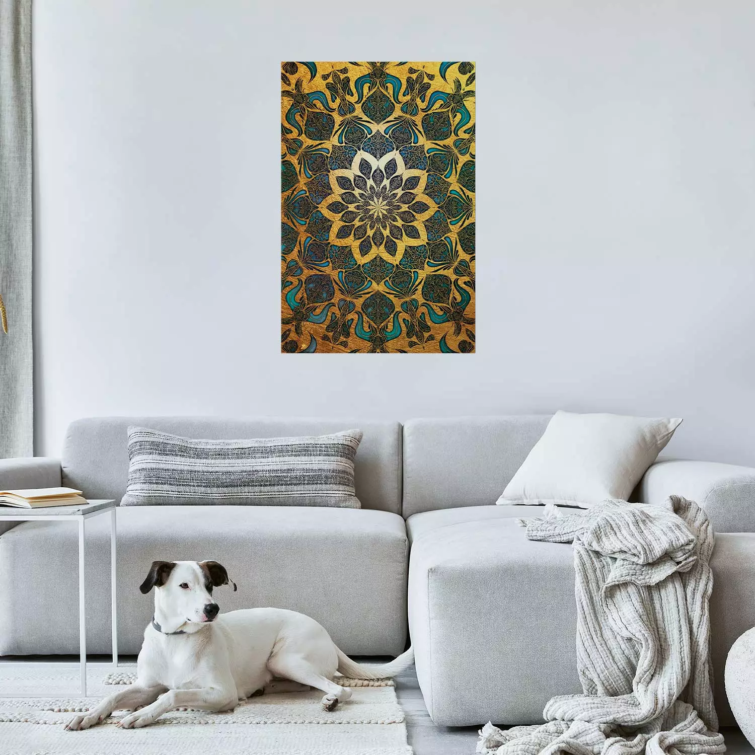Wall Poster Gold of India - composition with a Zen-style Mandala in golden tones