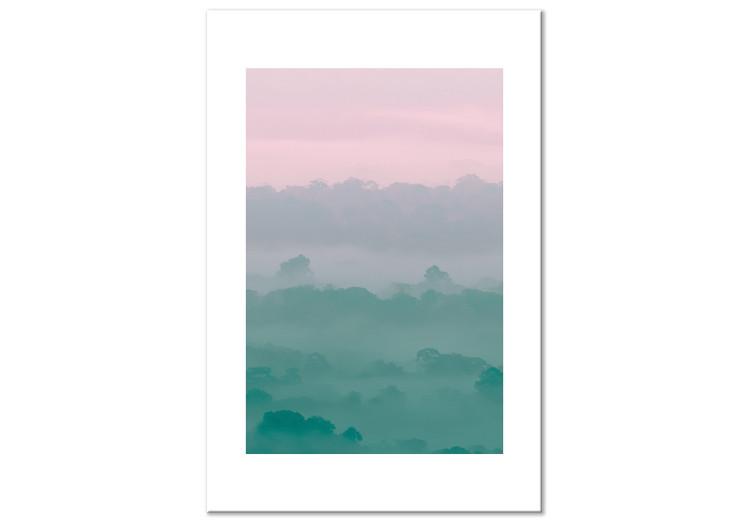 Canvas Fog in the morning - a pastel, romantic landscape in roses and greens