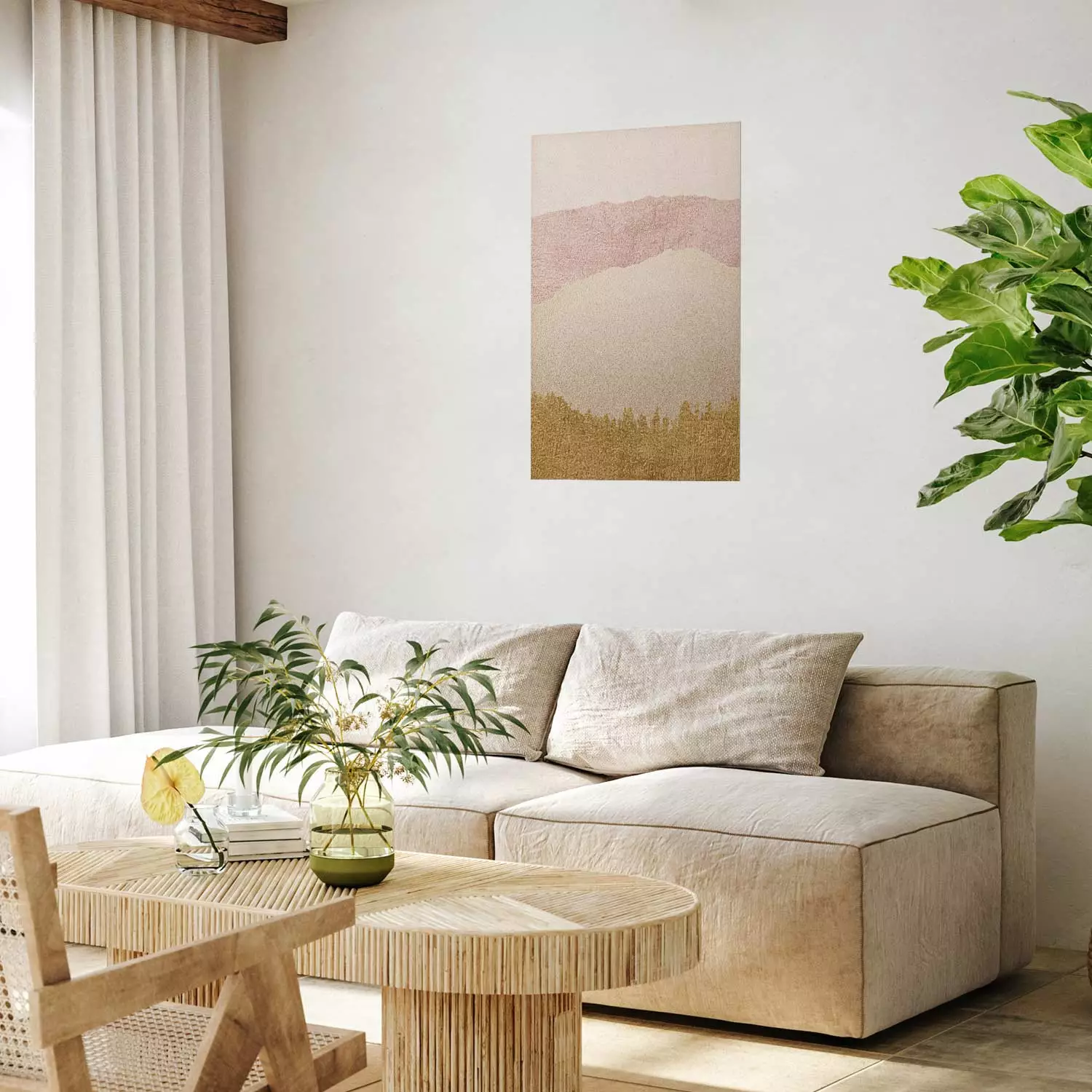 Wall Poster Structural Sandstone - abstraction with a touch of gold in Japanese style