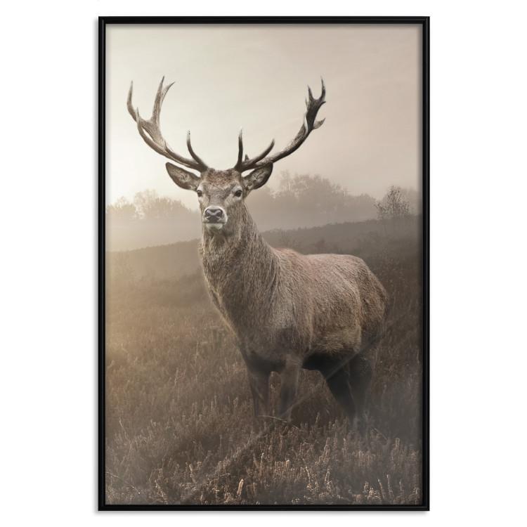 Poster Sepia Deer - autumn landscape with an animal amid field grass