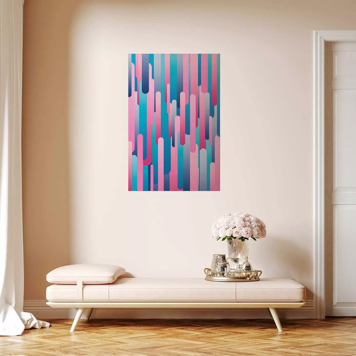 Poster Colorful Pistons - modern abstraction in multicolored rounded stripes