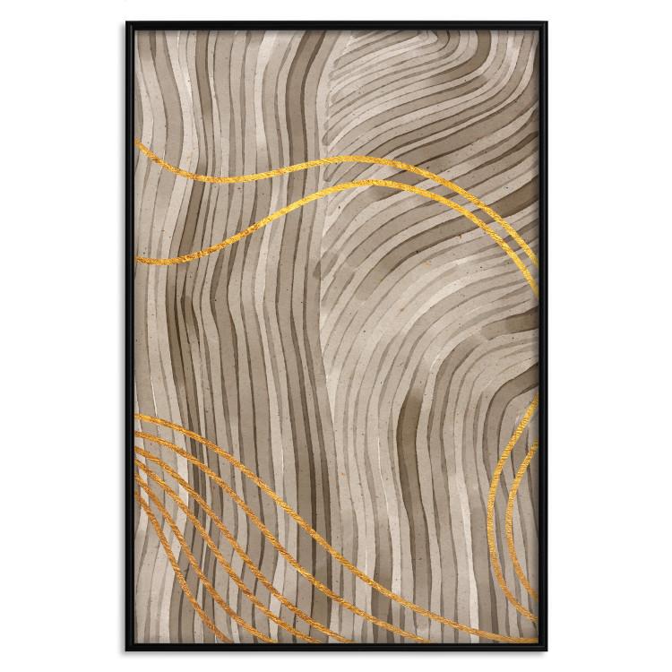 Poster Golden Waves - autumn abstraction in elegant lines on a brown background