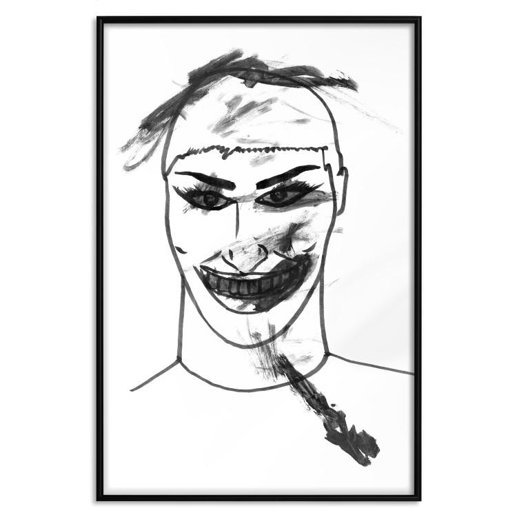 Poster Joker - black and white unconventional portrait of a man amidst dark spots