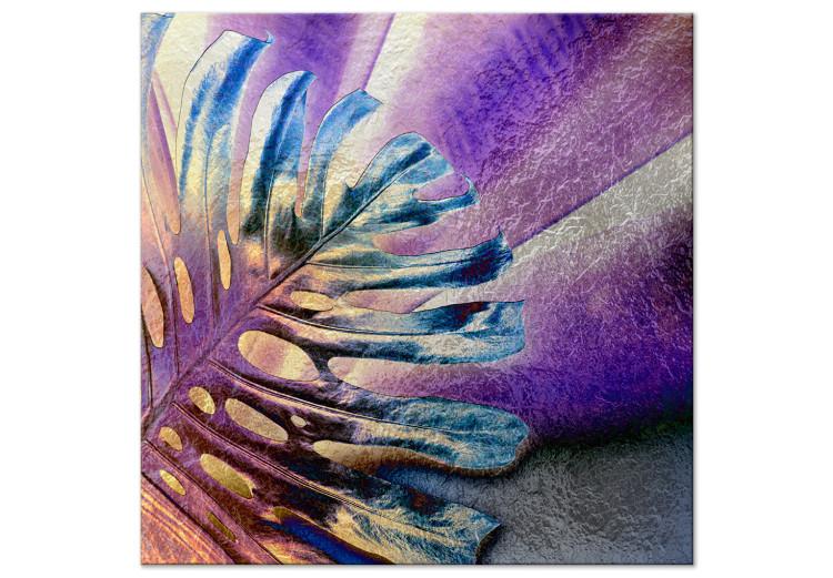 Canvas Holographic monstera - abstract leaves in shimmering purple