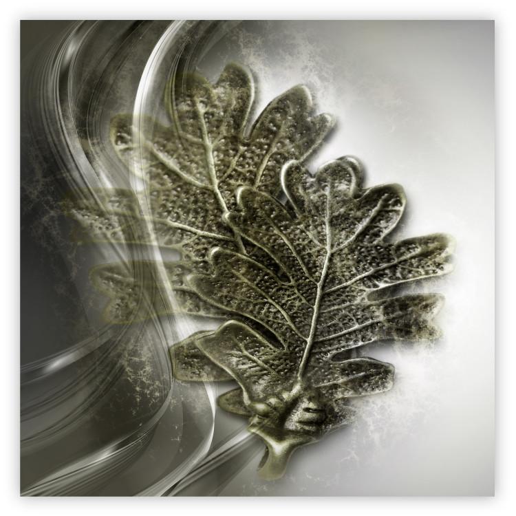 Poster Oak Leaf - botanical abstraction in waves and leaves on a silver background