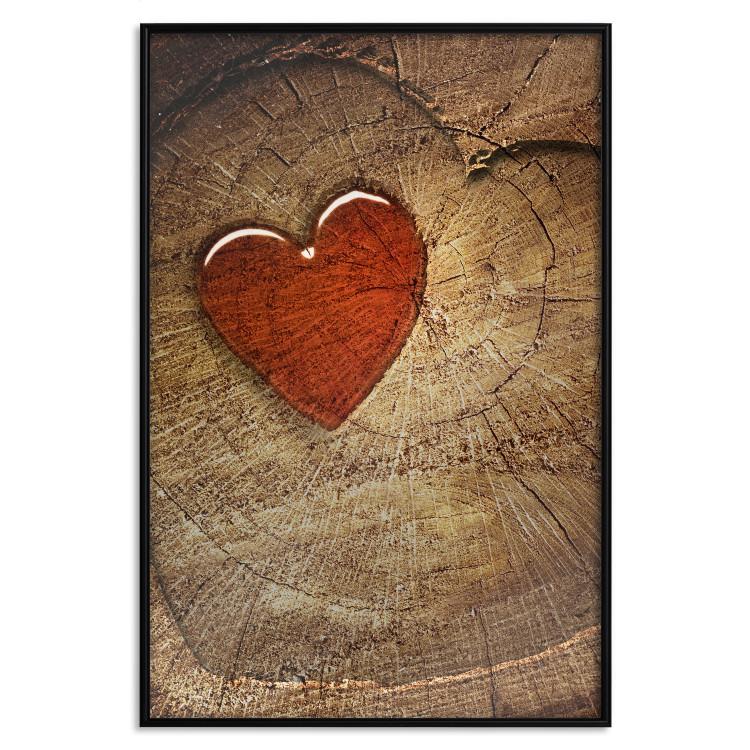 Poster Message - romantic composition with a red heart on a wooden background
