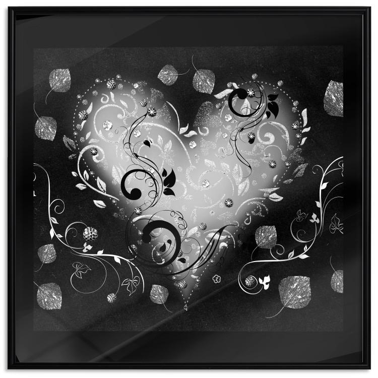 Poster Gift Me Love - black and white heart adorned with floral ornaments