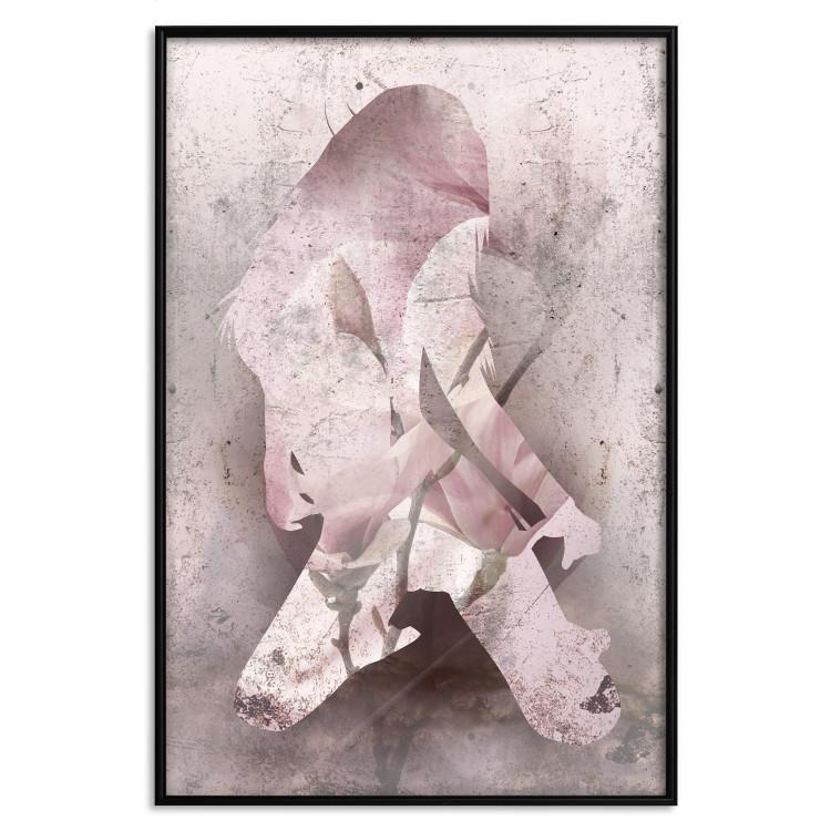 Poster Enamored Magnolia - pink abstraction with a woman and a flower