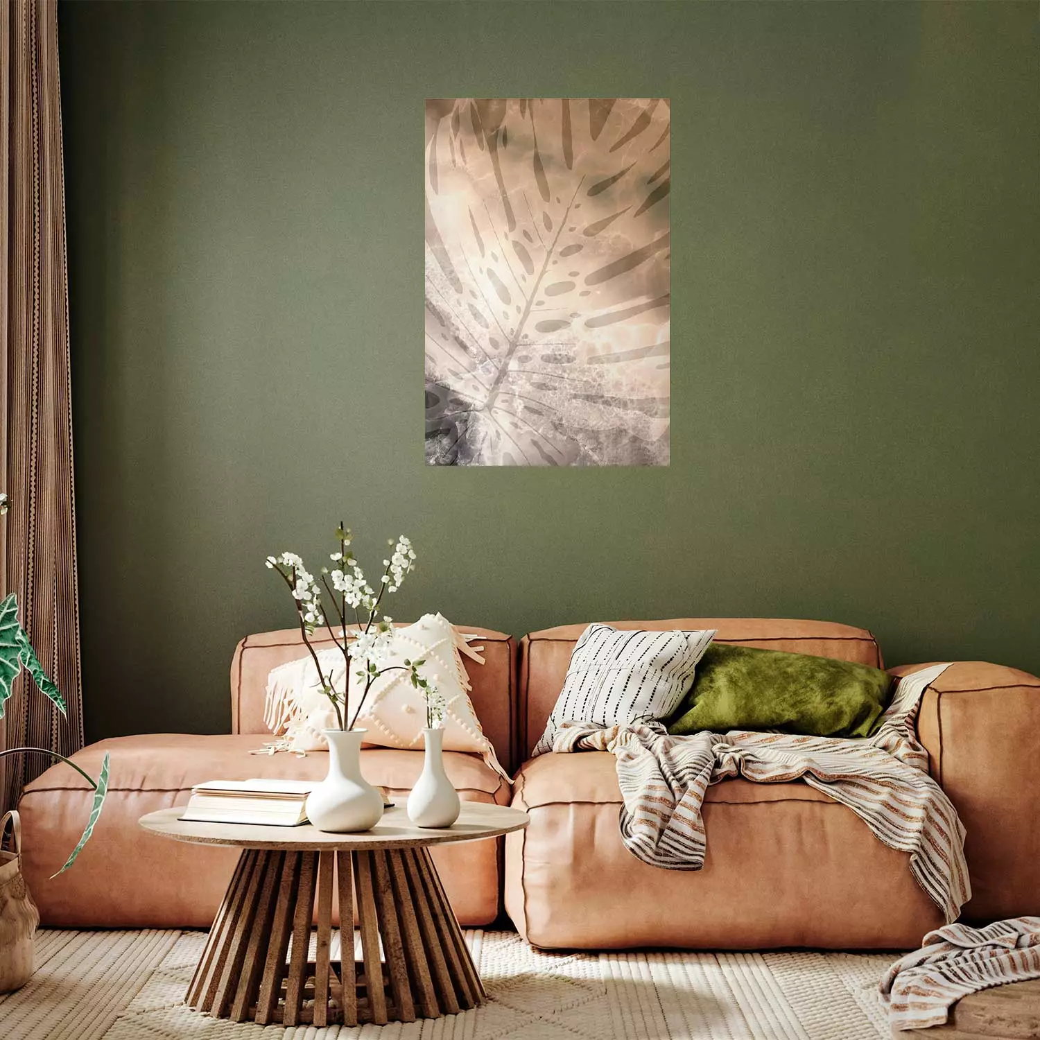 Poster Amber Monstera - warm abstraction with a tropical plant leaf