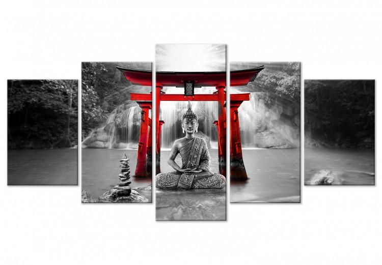 Canvas Buddha Smile (5 Parts) Wide Red