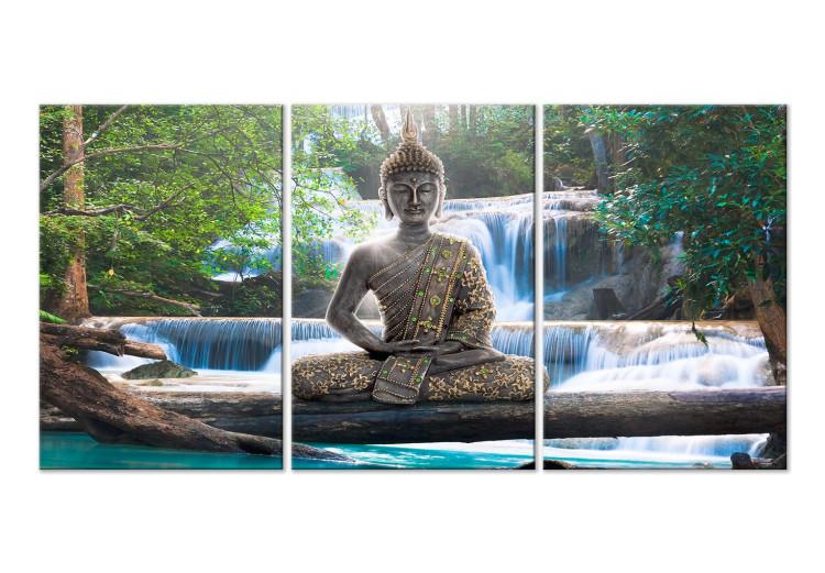 Canvas Buddha and Waterfall (3 Parts) Green