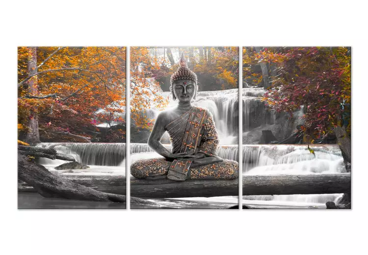 Canvas Buddha and Waterfall (3 Parts) Orange