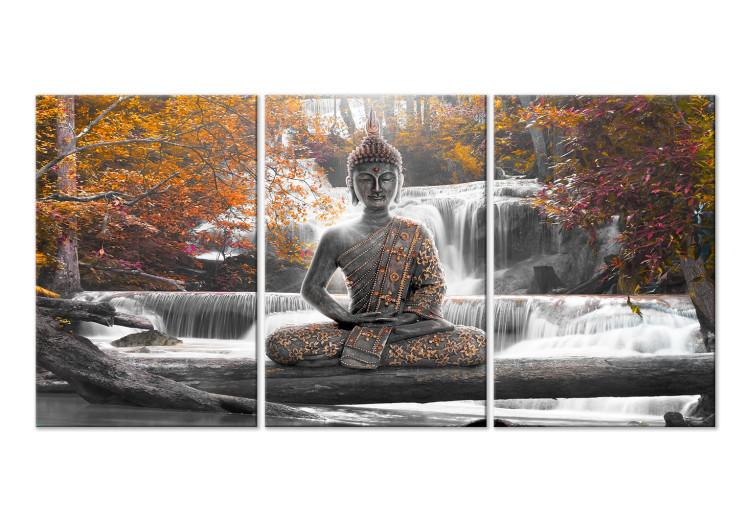 Canvas Buddha and Waterfall (3 Parts) Orange