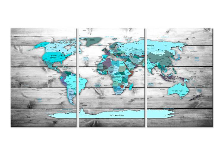 Canvas World Map: Blue World (3 Parts)