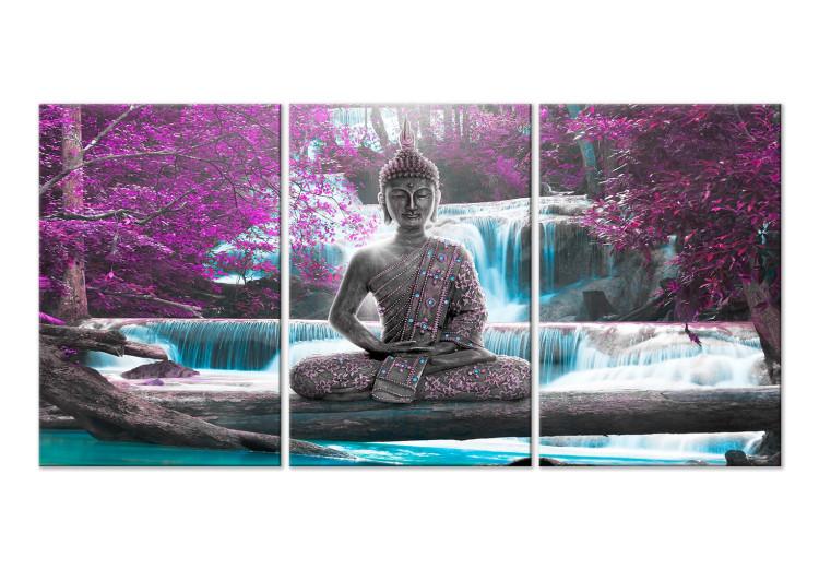 Canvas Buddha and Waterfall (3 Parts) Violet
