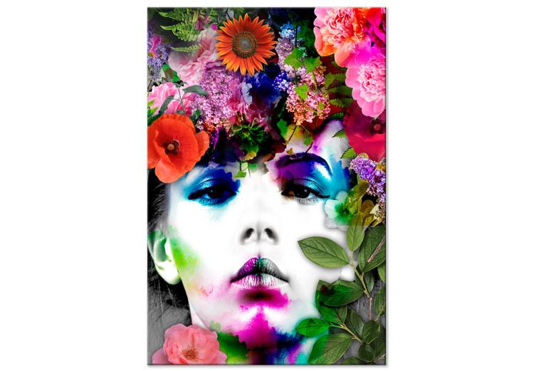 Canvas Floral crown - colorful portrait of a woman with a floral wreath