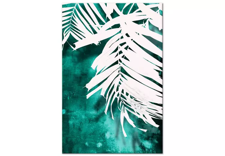 Canvas Botanical contrasts - palm leaves on an emerald abstract background