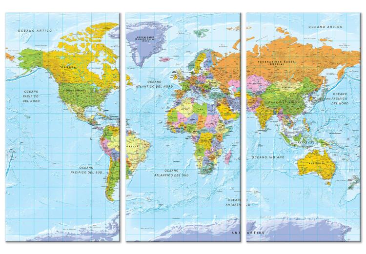 Canvas World Map in Colors (3-part) - Continents with Italian Labels