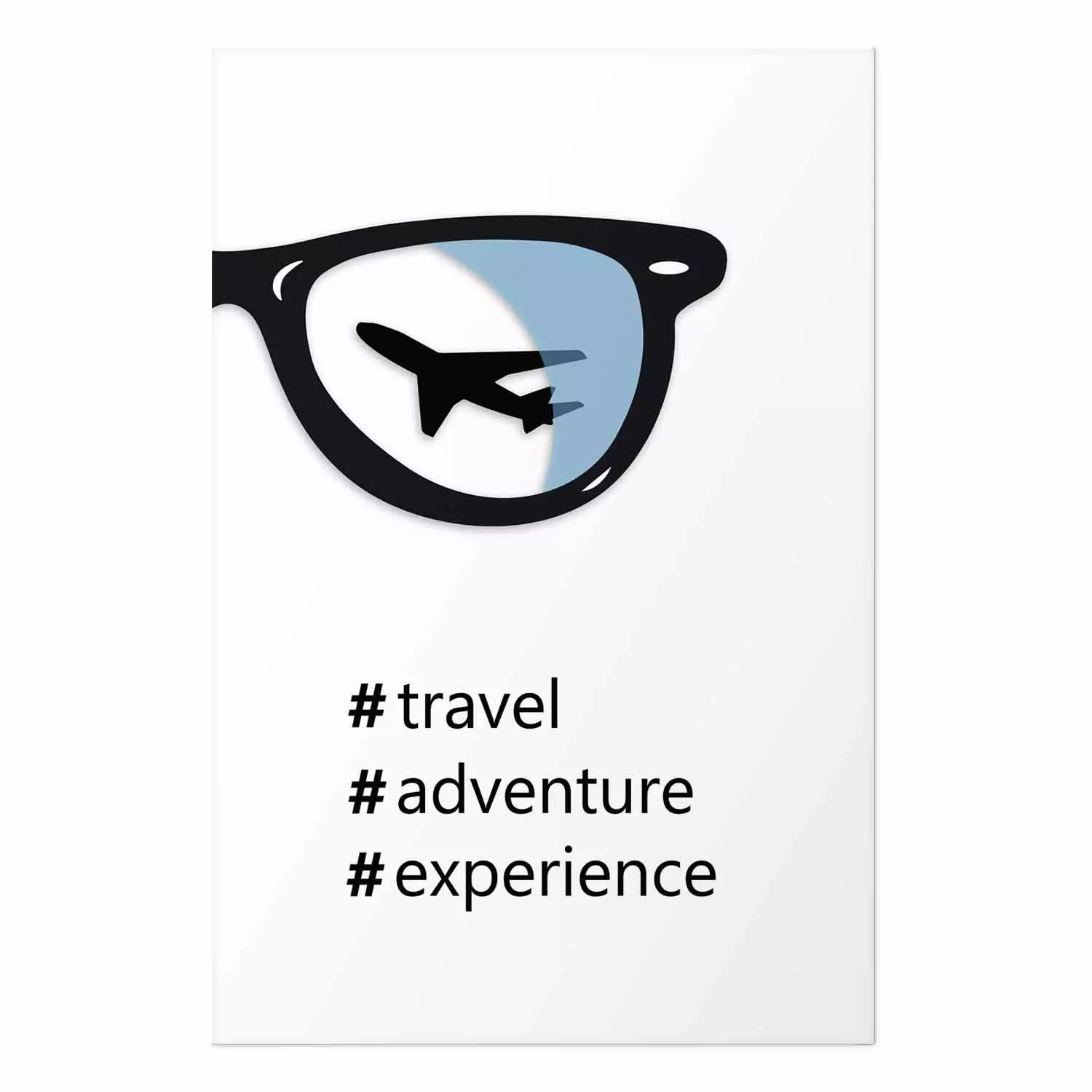 Poster New Experiences - airplane in a spectacle lens with black inscriptions