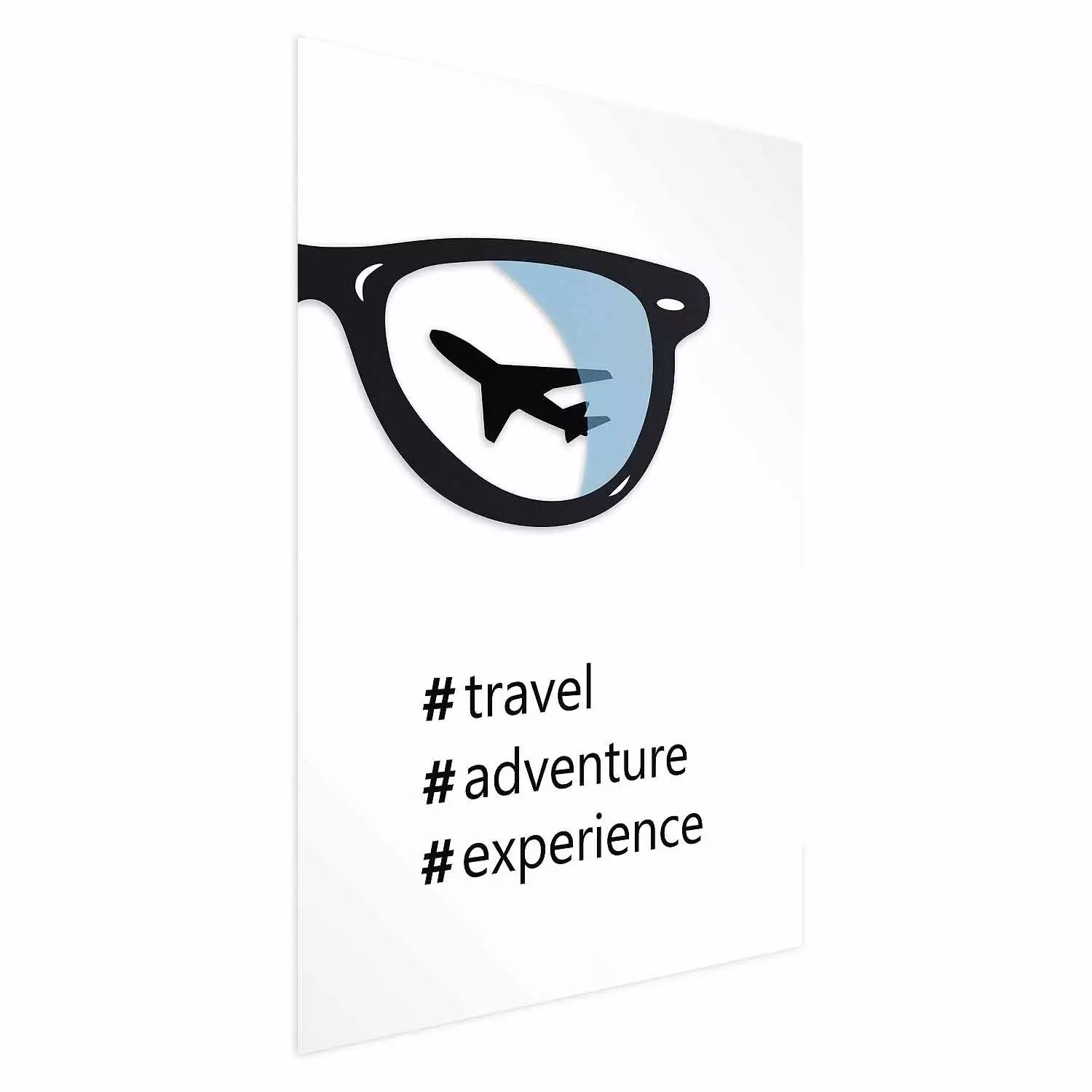 Poster New Experiences - airplane in a spectacle lens with black inscriptions