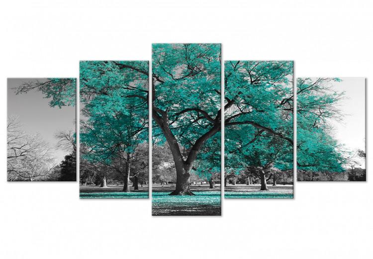 Canvas Autumn in the Park (5 Parts) Wide Turquoise