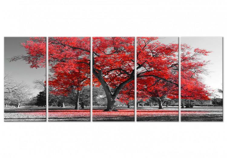 Canvas Autumn in the Park (5 Parts) Narrow Red