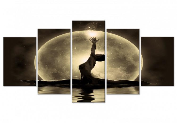 Canvas Lunar power - a ballerina against the background of water and the moon