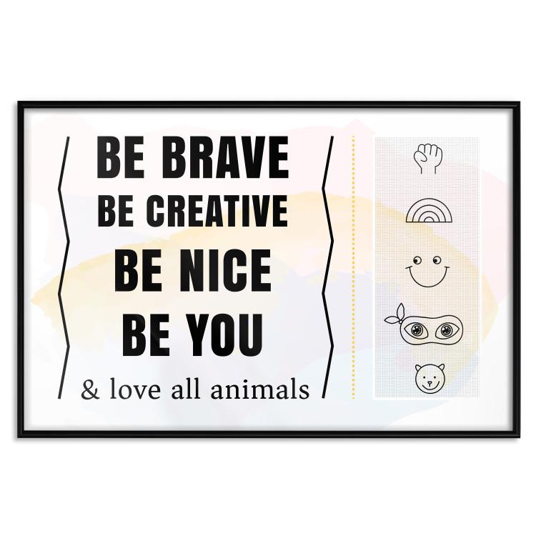 Poster Be Yourself - black English texts and small emojis on a white background