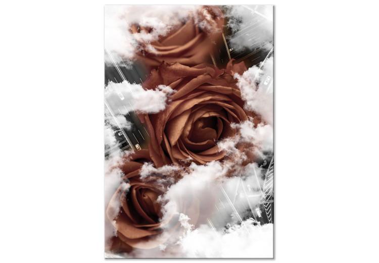 Canvas Roses in Cloud Embrace (1-part) - Flowers in White Sky Clouds