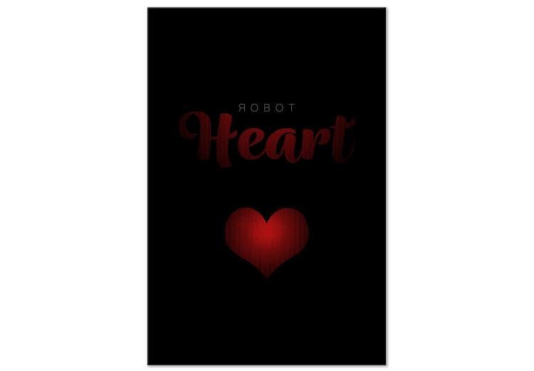 Canvas Mechanical heart - red symbol of love in English. Robot on a black background in a modern style.
