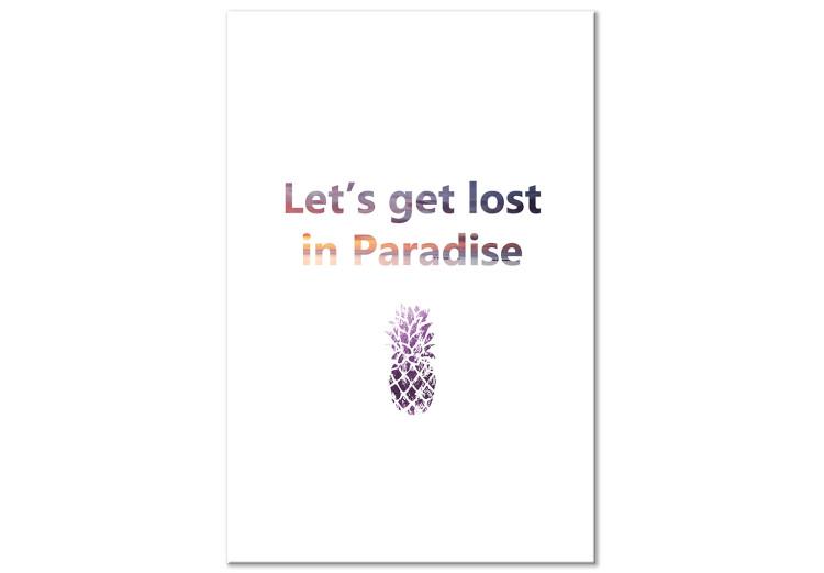 Canvas Lost in paradise - colorful lettering in English with purple pineapple on a white background