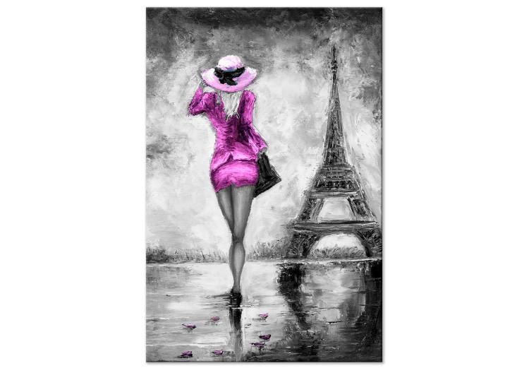 Canvas Pink Lady in Paris - silhouette of a woman walking by the Eiffel Tower