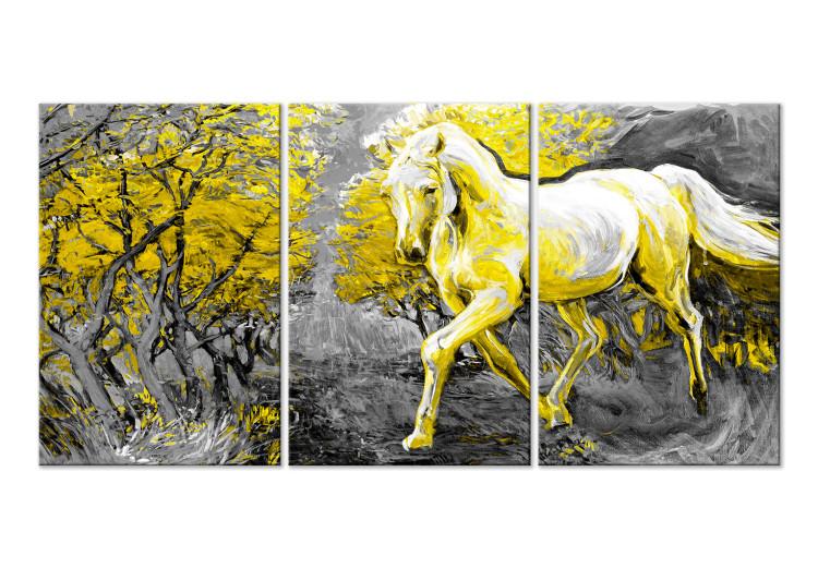 Canvas Horse in Forest Landscape (3-part) - Animal Amidst Colorful Trees