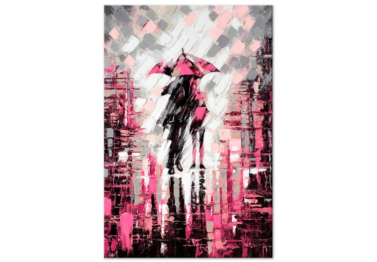 Canvas Walk under a pink umbrella - abstract landscape with silhouettes